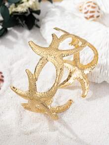 1 buah Gelang/Manset Lengan Minimalis Berbentuk Bintang Laut dari Logam, Cocok untuk Wanita - Yellow Gold - View 3