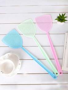 6/3/1pc Durable Fly Swatters, Manual Plastic Fly Swat With Long Handle, Effective For Indoor & Outdoor Pest Control (Assorted Colors) - Multicolor - View 2