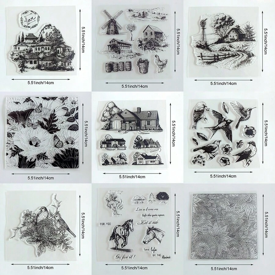 Clear Silicone Stamps Vintage Floral Background Scenery & Country Manor Bird Flower Patterns For DIY Junk Journal Scrapbook & Photo Album Crafts