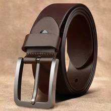 1pc Vintage Single-Layer Handmade Yellow Genuine Leather Belt, Casual Cowhide Belt For Men - A - View 7