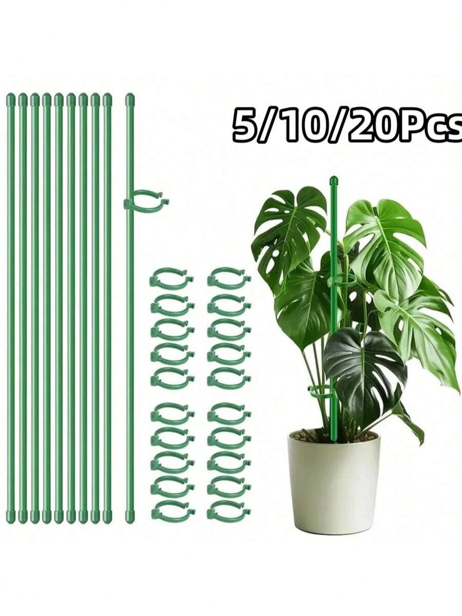 5/10/20支裝植物支撐桿,綠色植物支撐棒,適用於室內外植物,盆栽番茄、牡丹、百合、玫瑰及其他花卉蔬菜植物的綠色支撐棒 (15.75 英吋) - 綠色 - 查看 1