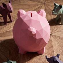 Creative Geometric Piggy Bank 3D Printed Plastic Money Box Desktop Decorative Ornament - Pink - View 3