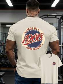 Camiseta casual para hombre, con diseños impresos a doble cara en la parte delantera y trasera, cómoda y transpirable, con un diseño de insignia conmemorativa MADE IN 1966 - la el - Blanco - Ver 9