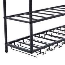 YUNRUX Wall-Mounted Wine Rack With Glass Holder, Metal Bottle Rack With 3 Tiers For 9 Bottles, Wine Stand With Cup Shelf, Suitable For Kitchen, 31.5 * 9.8 * 21.6 Inches - 黑色 - 查看 4