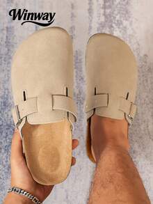 Wide Fit Men's Casual Slip-On Mule Shoes With Half-Covered Toe - Apricot - View 2