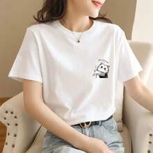 Loose Fit T-Shirt With Anime Cartoon Print - Standing Cat - View 1