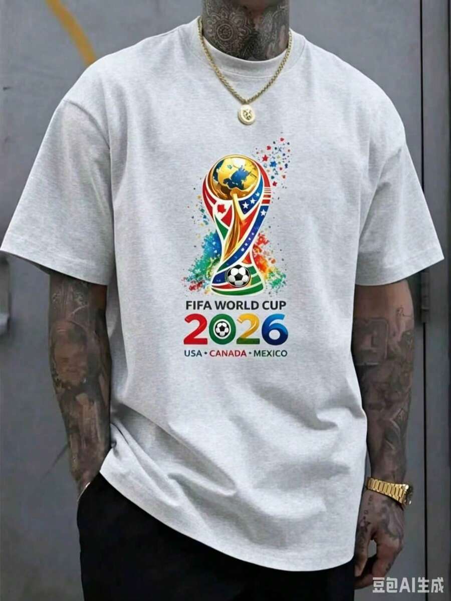[Official FIFA World Cup Licensed]World Cup T-Shirt, Unisex, 2026 Football Jersey, USA, Canada, Mexico Styles, Fan Gift, Fan Apparel, Single Piece - 灰色 - 查看 1