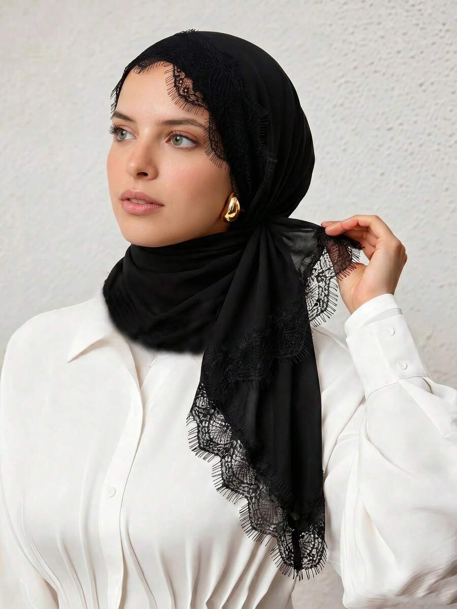 1PC/2PCS Women's Triangle Solid Color Rhinestone Headscarf, Non-Slip Islamic Solid Color Casual Underscarf, Simple Versatile, Soft Comfortable Skin-Friendly, Suitable For Daily Wear, Suitable For All Seasons - 1PC - Multicolor - View 1