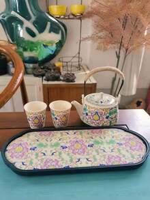 1 Pot (240ml) 2 Cups (40ml) Single Person Enamel Ceramic Tea Set, Heat Resistant Teapot, Minimalist Kung Fu Tea Set - Multicolor - View 6