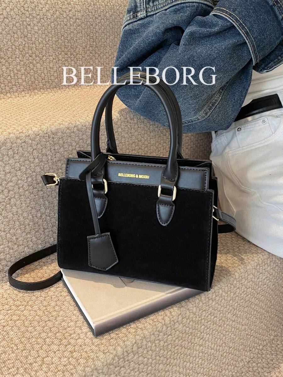 BELLEBORG 全新仿麂皮哑光女士手提包，配有可拆卸肩带