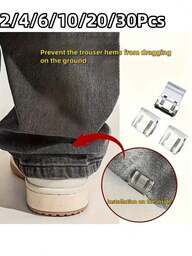 2/4/6/10/20/30pcs Invisible Pant Leg Clips, Used To Shorten Pant Legs, Prevent Dragging, Hidden Seamless Leg Closure Device, Prevent Pants From Dragging On The Floor, Suitable For Jeans And Trousers, Waterproof, Portable, Durable