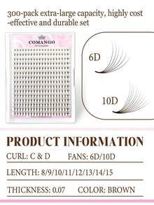 CoMango 300 Fans D Curl Cokelat 6D/10D Basis Lancip Siap Pakai Volume Fans Ekstensi Bulu Mata 0.07mm Batang Lancip Tajam Individual Untuk Riasan - D - View 6