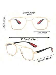 Visivana 1 Pair Men's Metal Geometric Frame Glasses, Unique Double-Bridge Design,Transparent, Fashion Accessory For Daily Life, Office, Parties, Back To School Elegent Modern - Clear - View 8