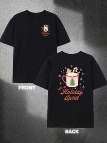 Camiseta de moda masculina con estampado de doble cara inspirado en las fiestas, para uso diario casual, deportes y actividades al aire libre, una prenda de moda imprescindible para ho - Negro - Ver 1