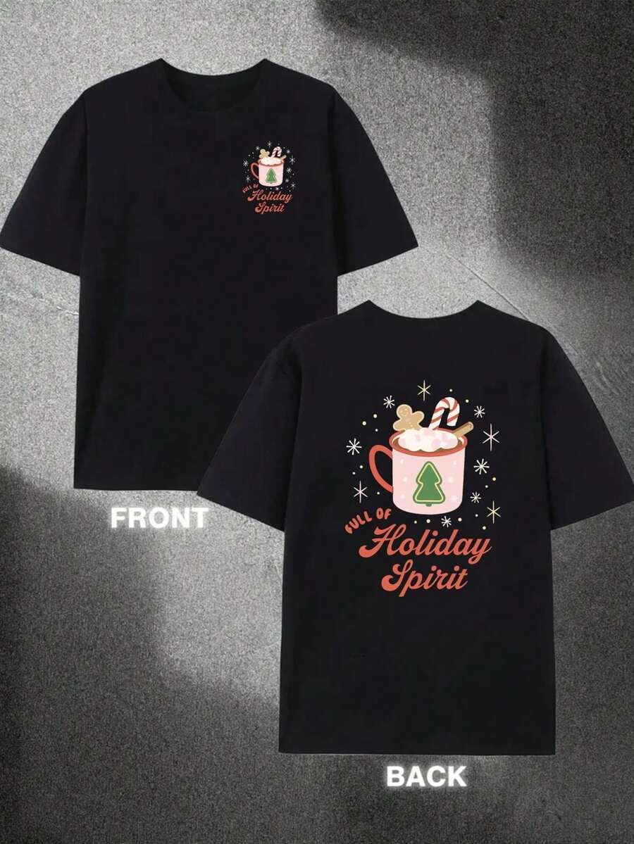 Camiseta de moda masculina con estampado de doble cara inspirado en las fiestas, para uso diario casual, deportes y actividades al aire libre, una prenda de moda imprescindible para ho - Negro - Ver 1