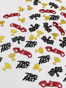 100 piezas Confeti de mesa para fiesta de 2º cumpleaños Two Fast Racing, número 2 rojo, coche de carreras, bandera a cuadros y trofeo, decoración dispersa, adecuado para decoración de fiesta Two Fast Racing para niños - Rojo y negro - Ver 6