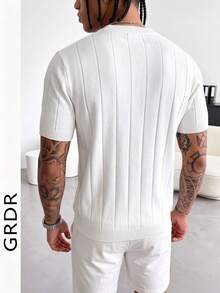 Tricot d'été pour hommes GRDR, unicolore côtelé à manches courtes, style sportif décontracté, convient aux activités extérieures - Blanc - Voir 3