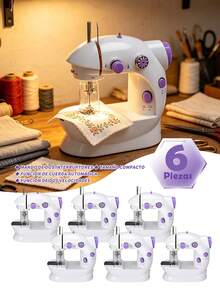 6 Pieces Mini Electric Sewing Machine, Portable Sewing Machine With LED Light, Patchwork Function, Button Sewing, Zipper, Cylinder Sewing, Electric Sewing Machine, Mini Micro Handheld Sewing Machine For Clothes, Pedal And Night Light, Dual Speed And Dual Switch. - 查看 1