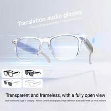 زوج واحد من نظارات الترجمة الذكية بالذكاء الاصطناعي، بتصميم نظارات عصرية، حماية، شحن Type-C، تحكم مزدوج باللمس، مكالمات صوتية عبر البلوتوث، تشغيل الموسيقى بأذن مفتوحة، ميكروفون مدمج، نظارات ترجمة ذكية قابلة للارتداء للجنسين، مناسبة للسفر والأعمال والمكتب والاستخدام الخارجي والاستخدام اليومي - مشاهدة 3