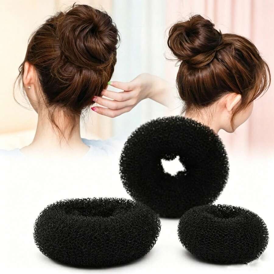 1/2/3 Peças Donuts para Coque de Cabelo, Portátil Multitamanho, Modelagem Firme, Estrutura de Malha Fofa que Eleva Facilmente a Coroa e o Volume do Cabelo, Adequado para Penteados Diários, Looks de Encontro, Cabelo de Salão, Pode Ser Combinado com Roupas Temáticas de Natal e Halloween - Multicolorido - Visão 1