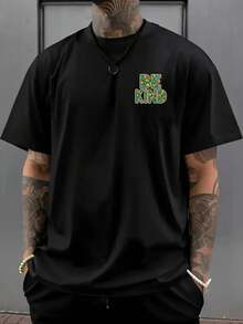 Camiseta de hombre con hombros caídos, BE KIND, con un estampado de cara amigable, camiseta de corte holgado para hombre, ropa de hombre de estilo moderno y actual, un imprescindible para lo - Negro - Ver 2