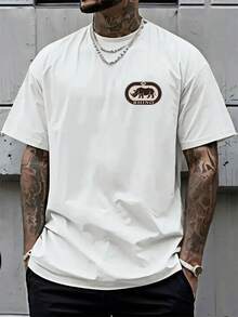Con Rhino Power, una camiseta de manga corta y cuello redondo con estampado a doble cara, adecuada para la comodidad casual masculina y el uso diario en el trayecto al trabajo, hecha de tela - Blanco - Ver 2