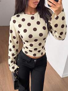 Minimalist Elegant Contrast Color Striped Waist Fitted Casual, Date, Street Wear Blouse For Women - Light Yellow - View 5