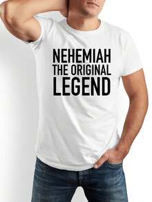 NEHEMIAH LA LENDA Camiseta Divertida - Un regalo divertido para hombres, papás, amigos y familiares - Camiseta casual de manga corta con cuello redondo en blanco y negro -% algo - Blanco - Ver 1