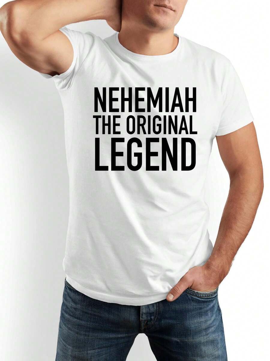 NEHEMIAH LA LENDA Camiseta Divertida - Un regalo divertido para hombres, papás, amigos y familiares - Camiseta casual de manga corta con cuello redondo en blanco y negro -% algo - Blanco - Ver 1
