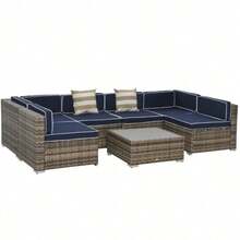 7-Piece Outdoor Wicker Patio Sofa Set, Rattan Conversation Furniture With Cushions And Table - Multicolor 29 - View 1