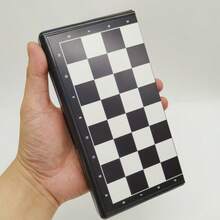Portable Folding Chess Set With Storage Compartment, Suitable For Travel, Home, Outdoor, Party Table Games, Easy For Beginners Gift, Chess Board Strategy Game, Parent-Child Educational Interactive Game, Foldable For Easy Storage, Parent-Child Educational Leisure Table Game, Includes Chess Pieces And Checkers - Black and White - View 6