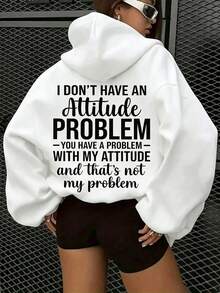 Women's Casual Hooded Long Sleeve Pullover Sweatshirt,Printed With Attitude Slogans,Suitable For Autumn Wear. - 白色 - 查看 2