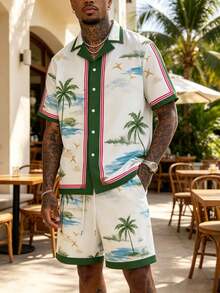 Men's 2 Pieces Tropical Island Print Set Beach Shirt And Matching Shorts - Multicolor - View 9