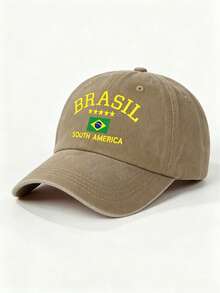 1 pieza Gorra de béisbol vintage lavada con estampado de estrella de Brasil, protección solar de verano, gorra unisex, protección para primavera, otoño, viajes, vacaciones, playa, Copa del Mundo - gorra de béisbol - Ver 5