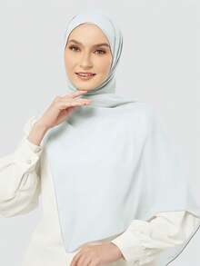 1pc Solid Color Soft Knit Convenient Headscarf, Elastic Muslim Daily Head Wrap Shawl - Baby Blue - View 2