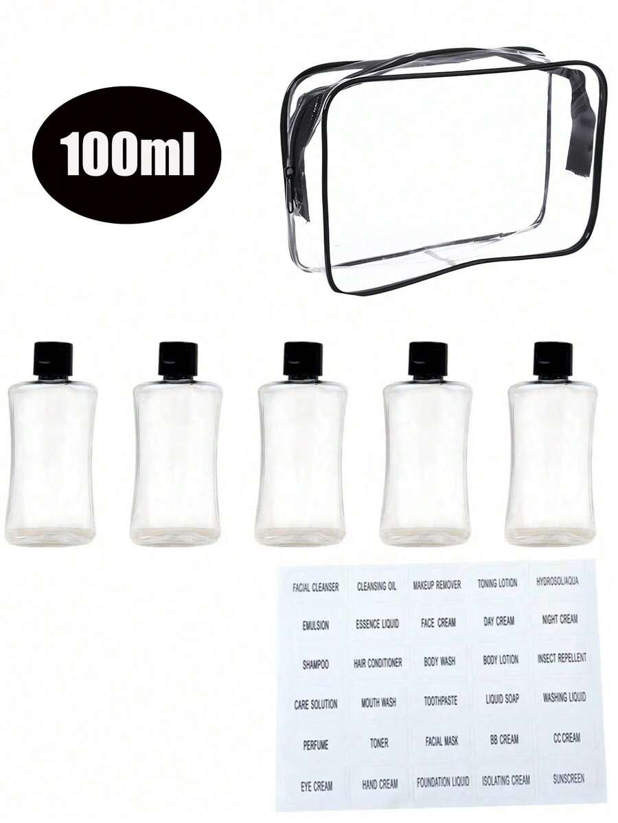 6/5組 / 1個 - 100ml 平頂翻蓋防漏小旅行噴霧瓶,化妝品瓶與儲物瓶。配有透明儲物袋和標籤,可用於存放洗髮精、乳液和化妝品。可重複使用 - 多色 - 查看 1