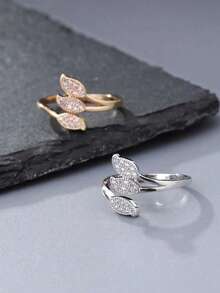 1pc Fashion Cubic Zirconia Women's Ring, Gold And Silver Color, Daily Wear, Ideal Valentine's Day Gift - Leaf Ring - View 2