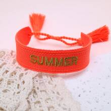 1 件复古刺绣 SUMMER 字母手工编织波西米亚海滩风格手链，适合家庭、朋友、学生、旅行、派对 - 橘色 - 查看 5