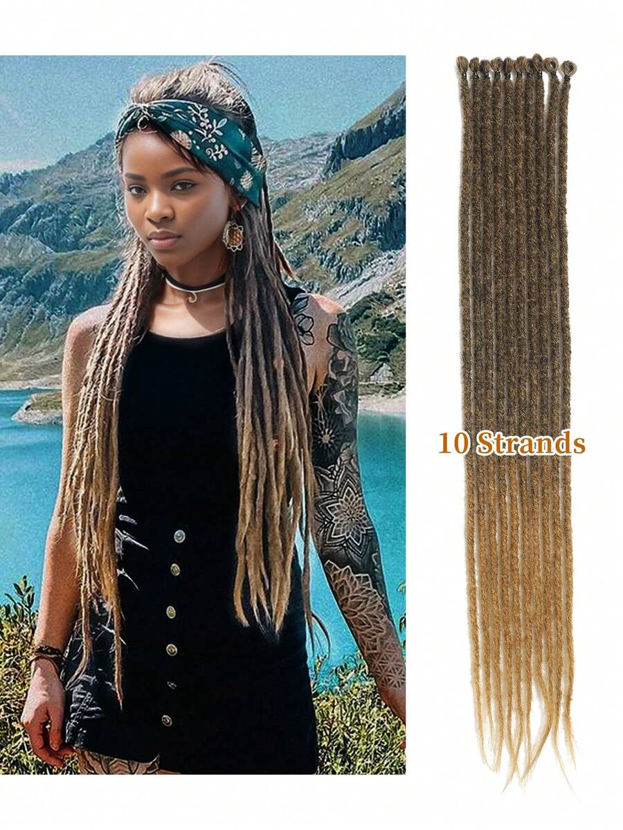 24 Inch Synthetic Dreadlock Extensions 10pcs/Pack Hippie Single-End Dreadlocks Black To Purple Gradient 0.6cm Wide Reggae Style Crochet Hair Extensions For Women Christmas New Year Carnival Music Festival, Halloween