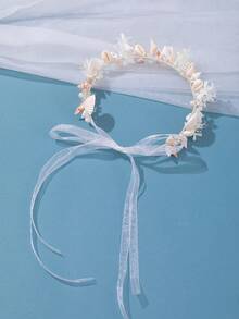 1pc Women's Mori Style Floral Shell Handmade Headband White Beach Hair Accessory Spring Outdoor Party Accessory Bridal Wedding Headpiece - White - View 3