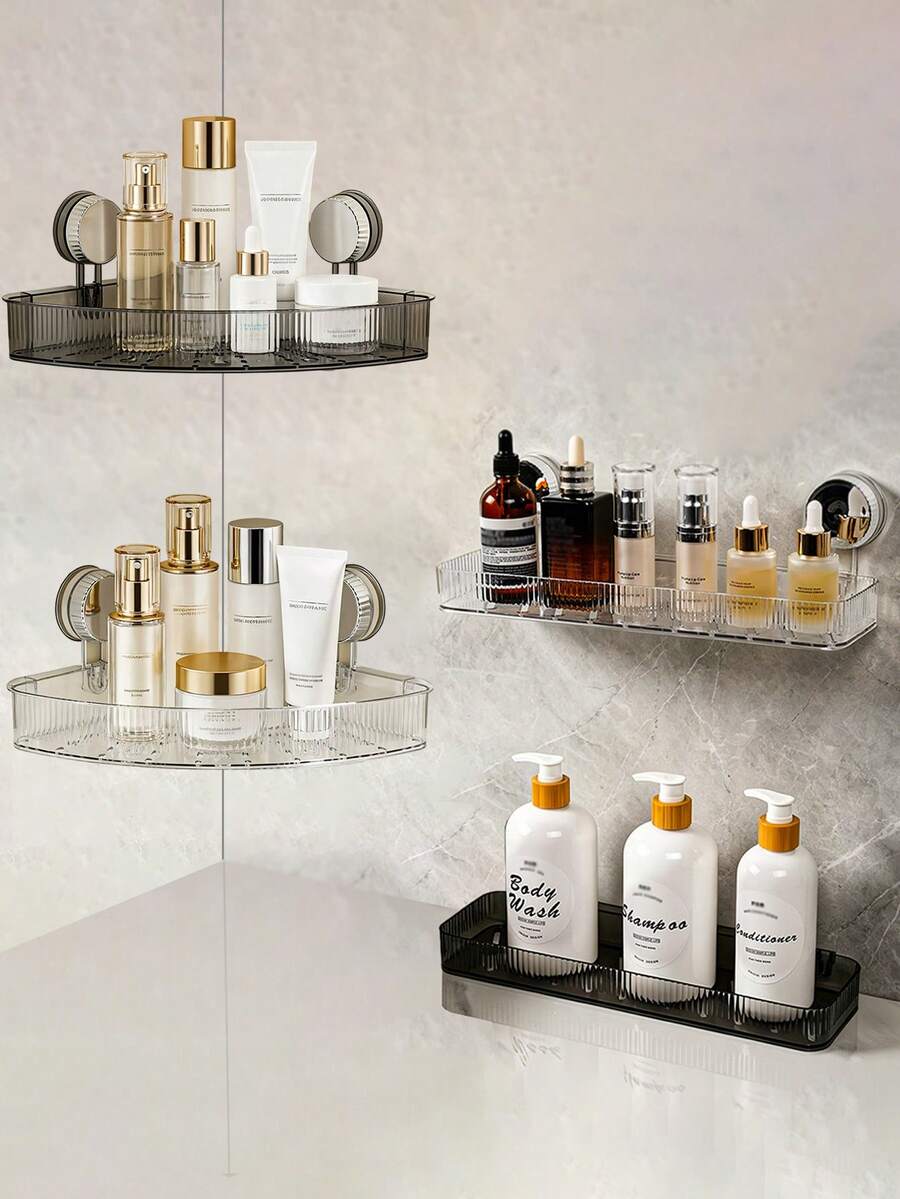 1pc Suction Cup Wall-Mounted Bathroom Shelving, Shower Caddy, Drill-Free Triangular Storage Rack For Shampoo And Shower Accessories, Contemporary Organizer For Bathrooms And Kitchens, Corner Shelf Design, Bathroom Organizers And Storage - Multicolor - View 1