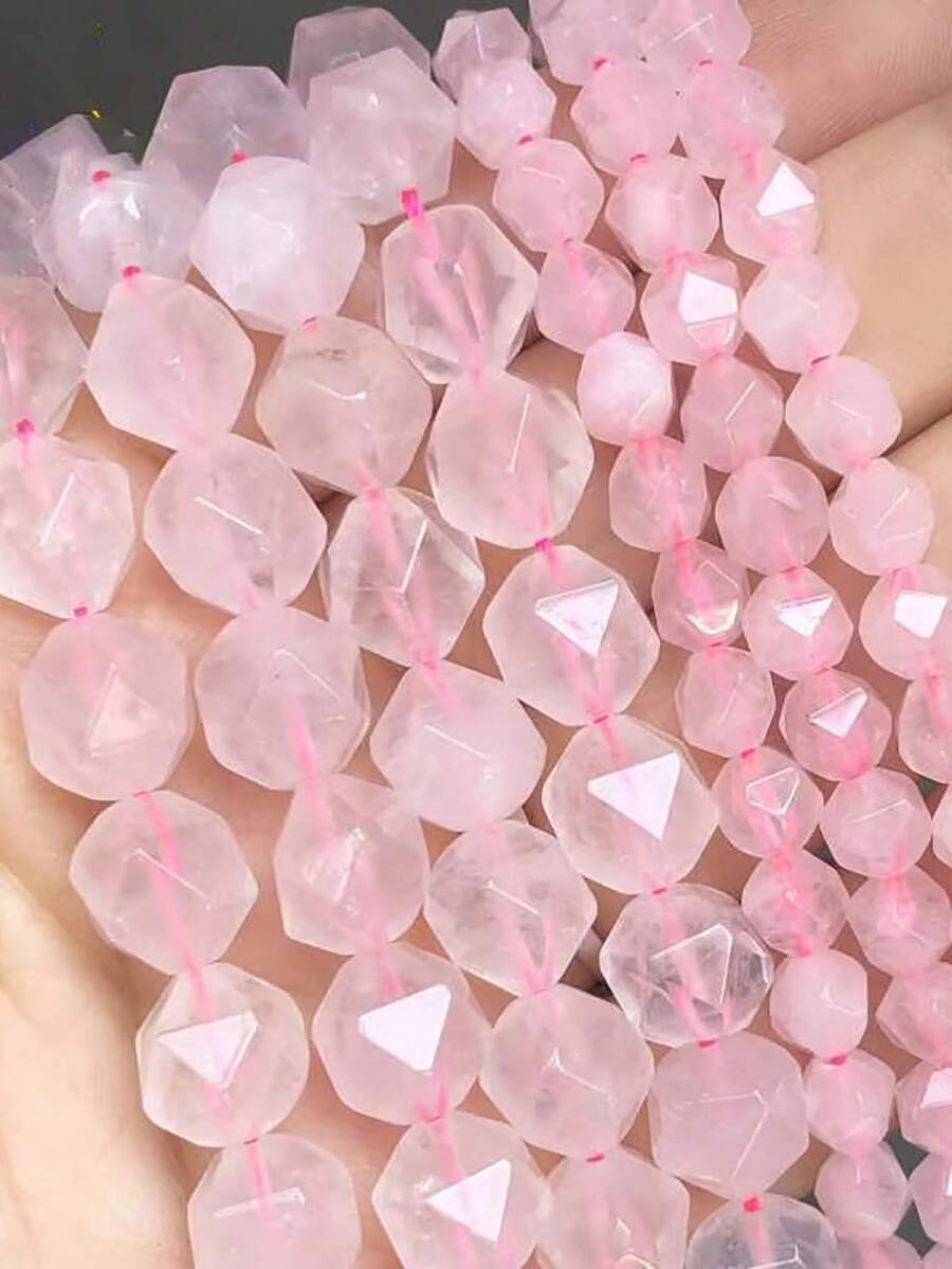 1串天然刻面粉水晶圓珠散珠,珠寶手工DIY配件,適用手鍊項鍊,6/8/10mm - 彩色 - 查看 1