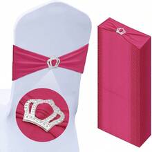 10pcs Spandex Chair Back Decorative Tie Straps, Elastic Chair Bands With Bows And Crown-Shaped Buckle Sliders, For Graduation Season, Prom, Wedding, Party, Banquet Decoration - Hot Pink - View 8