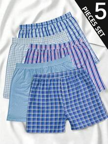 5-Piece Men's Underwear, Soft And Comfortable Checkered Pattern Design Loose Shorts, With Button Placket, Suitable For Daily Wear And Vacation - Multicolor - View 2