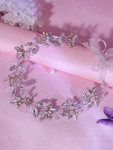 1pc Exquisite Women's Headband, Rose Red/Silver/Blue Artificial Crystal Rhinestone Beaded Hairband, Bridal Headpiece, Wedding Banquet Date Party Outing Hair Accessory, Summer - Multicolor - View 5
