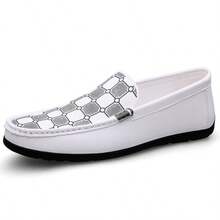 Men's Luxury Lightweight Loafers, PU Synthetic Leather, Casual Woven Style Slip-On Flat Shoes With Convenient Elastic Band, Suitable For Spring And Autumn Daily Wear, Weddings, Banquets, Office, Business Occasions And Other Formal Events - White - View 4
