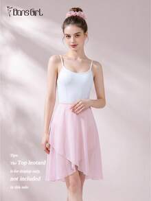 DonsGirl 1pc Women's Midi Chiffon Wrap Dress, Solid Color, Suitable For Ballet Performance Spring Sports - Baby Pink - View 8