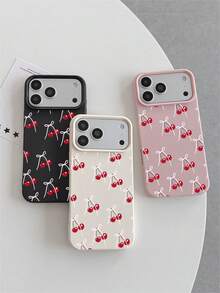 1pc Fashion 3 Pieces Set Full-Screen White Bow & Cherry Painted Pattern Phone Case, Lychee Texture TPU Anti-Drop Anti-Scratch Soft Shell Compatible With Apple 11/12/13/14/14plus/15/15plus/16/16plus/7/8plus/17/17pro And Other Models Protective Cover - Multicolor - View 2