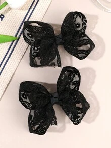 2件裝黑色蕾絲蝴蝶結髮夾，時尚女童髮飾，適合夏季日常佩戴的禮物 - 黑色 - 查看 4