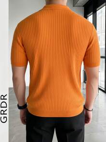 GRDR Men's Casual Solid Color Short Sleeve Ribbed Knit Sweater - Orange - View 8